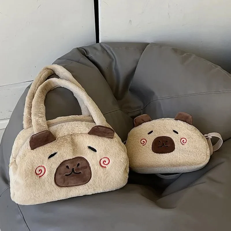 Kawaii Solid Capybara Plush Backpack Cute Star Shape Crossbody Bag For Women Japan Style Shoulder Bag Birthday Christmas Gifts