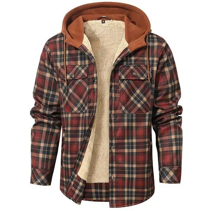 Classic Plaid Print Cotton Jacket Hooded Wear Resistant Outdoor Couples Long Style Thin Model R 77740 Fashionable Retro