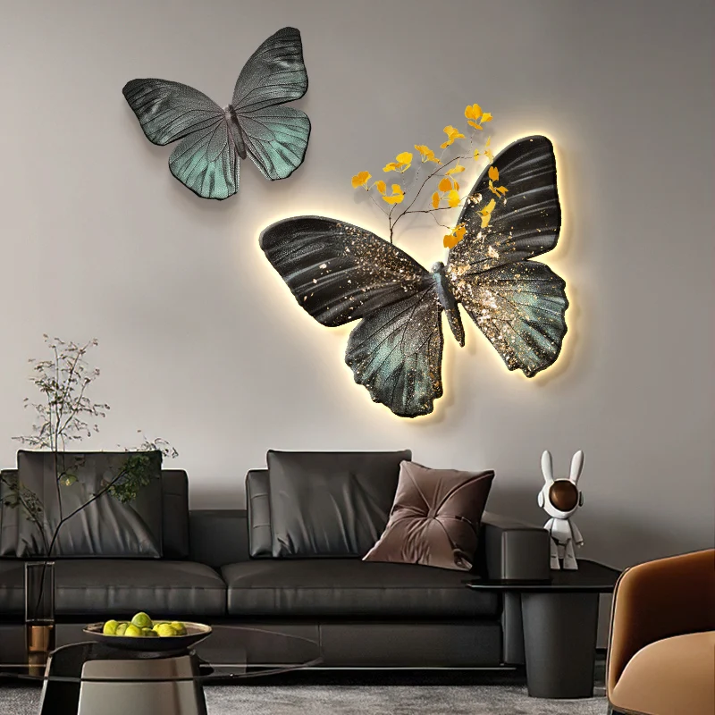 High-end Butterfly Flower Arrangement Wall Decor Hanging Art for Living Room 3D TV Background Wall Lamp
