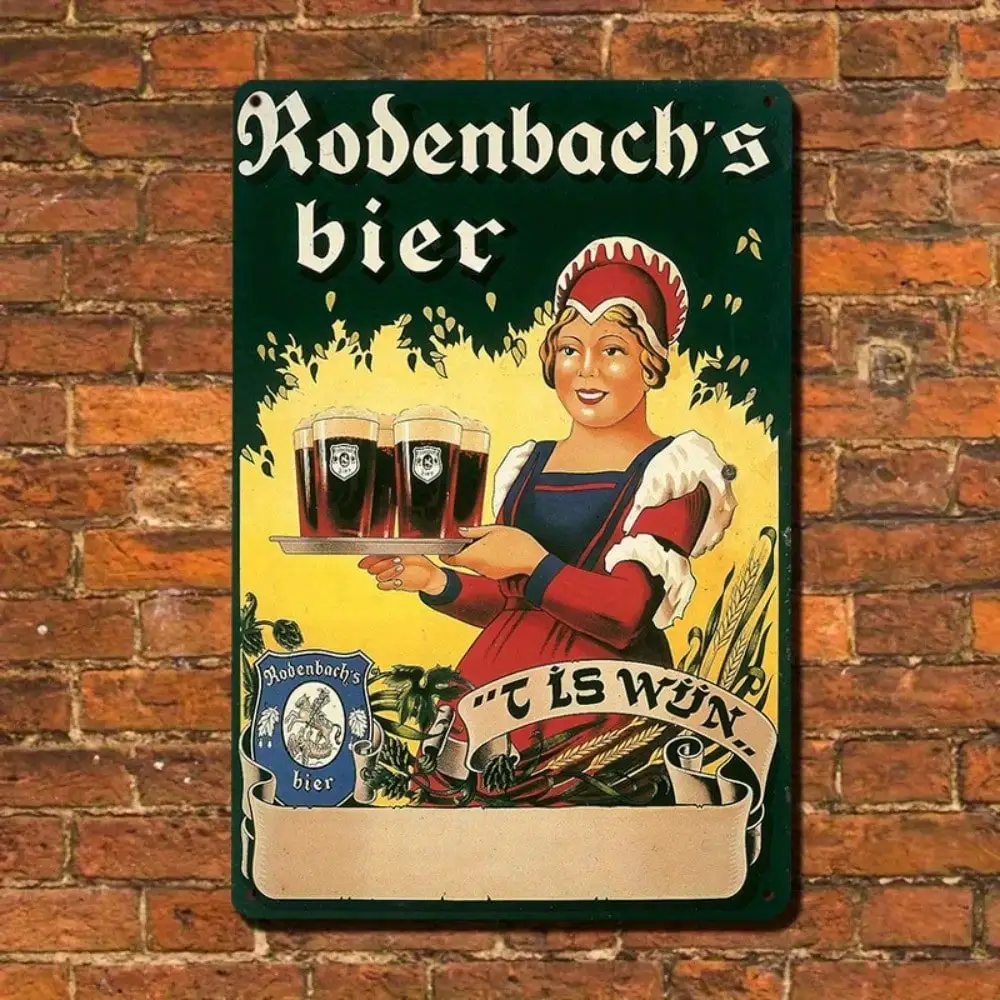 1PC Vintage Rodenbach's Bier Tin Sign - Retro Wall Art for Home Bar & Farmhouse 8x12In/20x30Cm