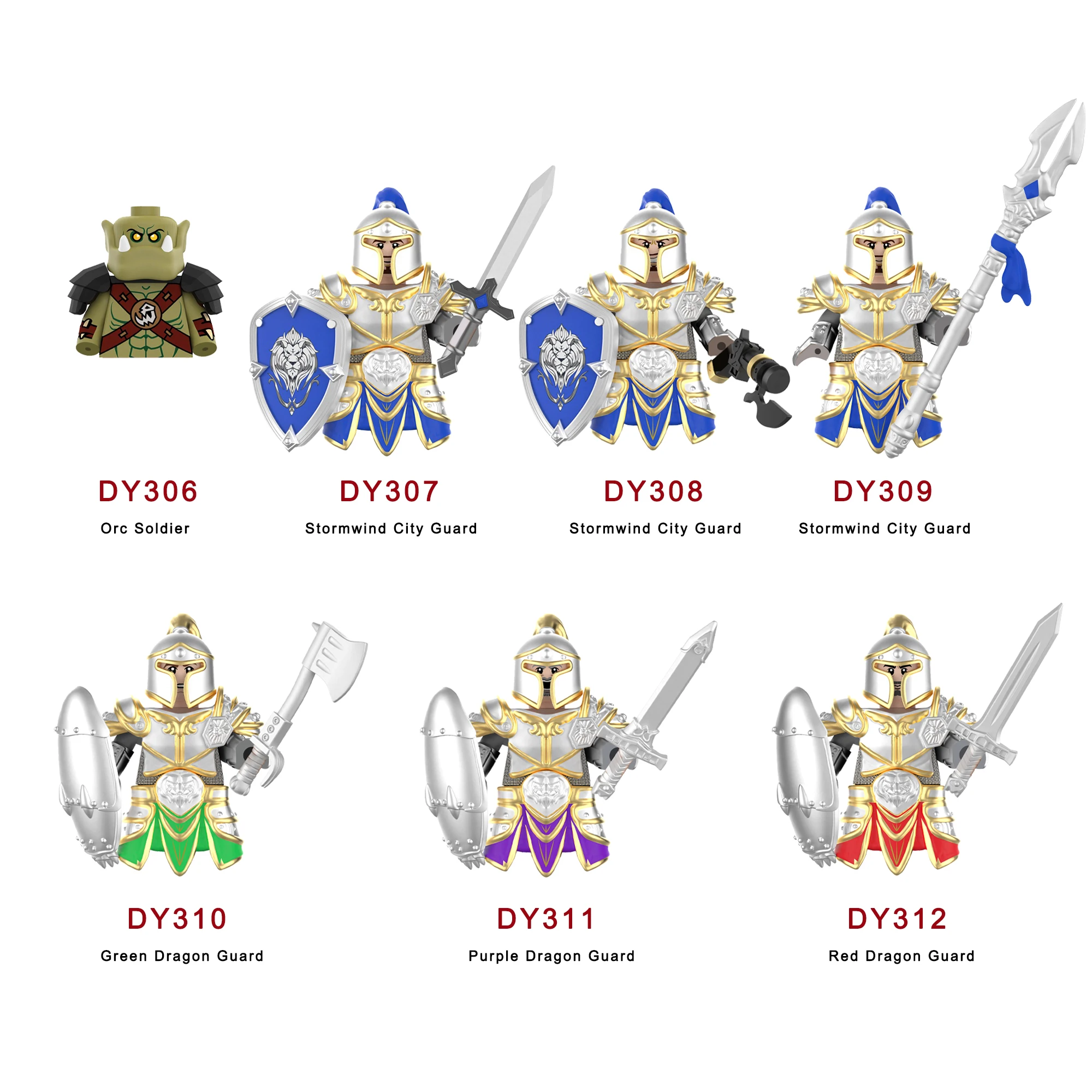 New Stormwind City Guard Orc Soldier Minifigure Spear Armor Soldier Knight Model Building Blocks Kids Toys Gifts For Boys Girls