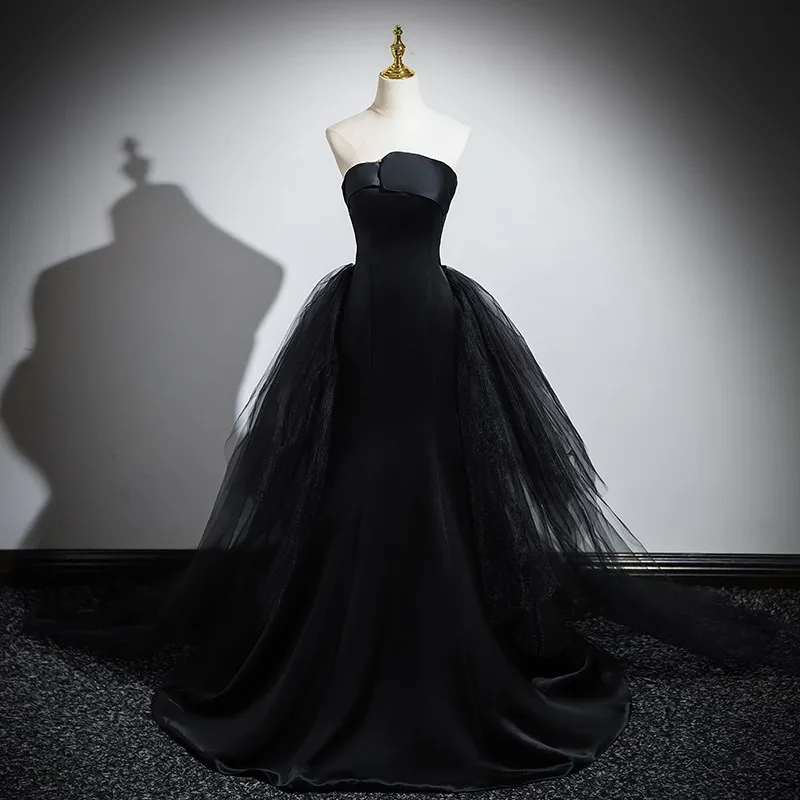 MacFondVestiEducational-Robe de soirée queue amovible, robes de Quinceanera élégantes, robe de Rhsirène sans bretelles, poignées noires, grande taille, hiver, nouveau