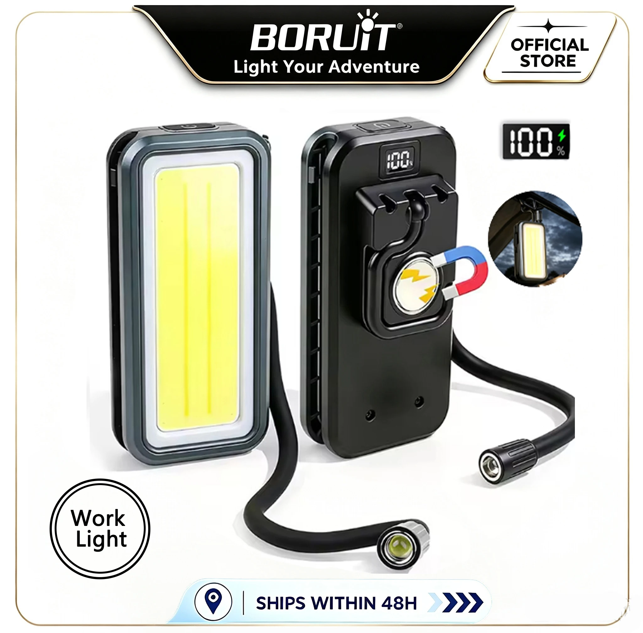 BORUiT 6 Lighting Modes 750LM Multi-functional Work Light Dual Light Sources Type-C Rechargeable LED Car Repair Inspection Lamp