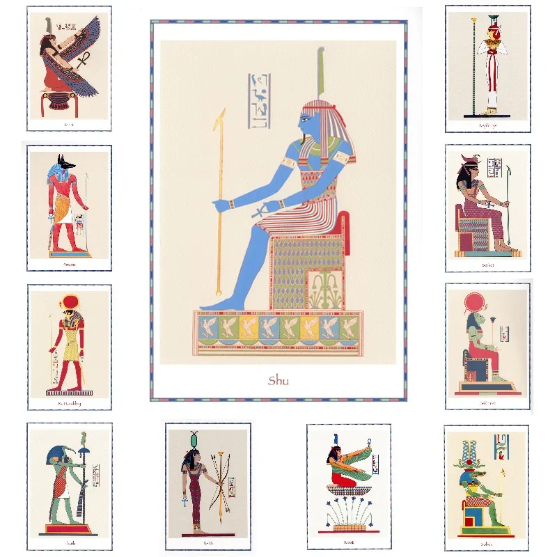 Egyptian Gods Poster Anubis Thoth Ancient Egypt Wall Art Canvas Painting Vintage Minimalist Living Room Home Decor Picture Gift