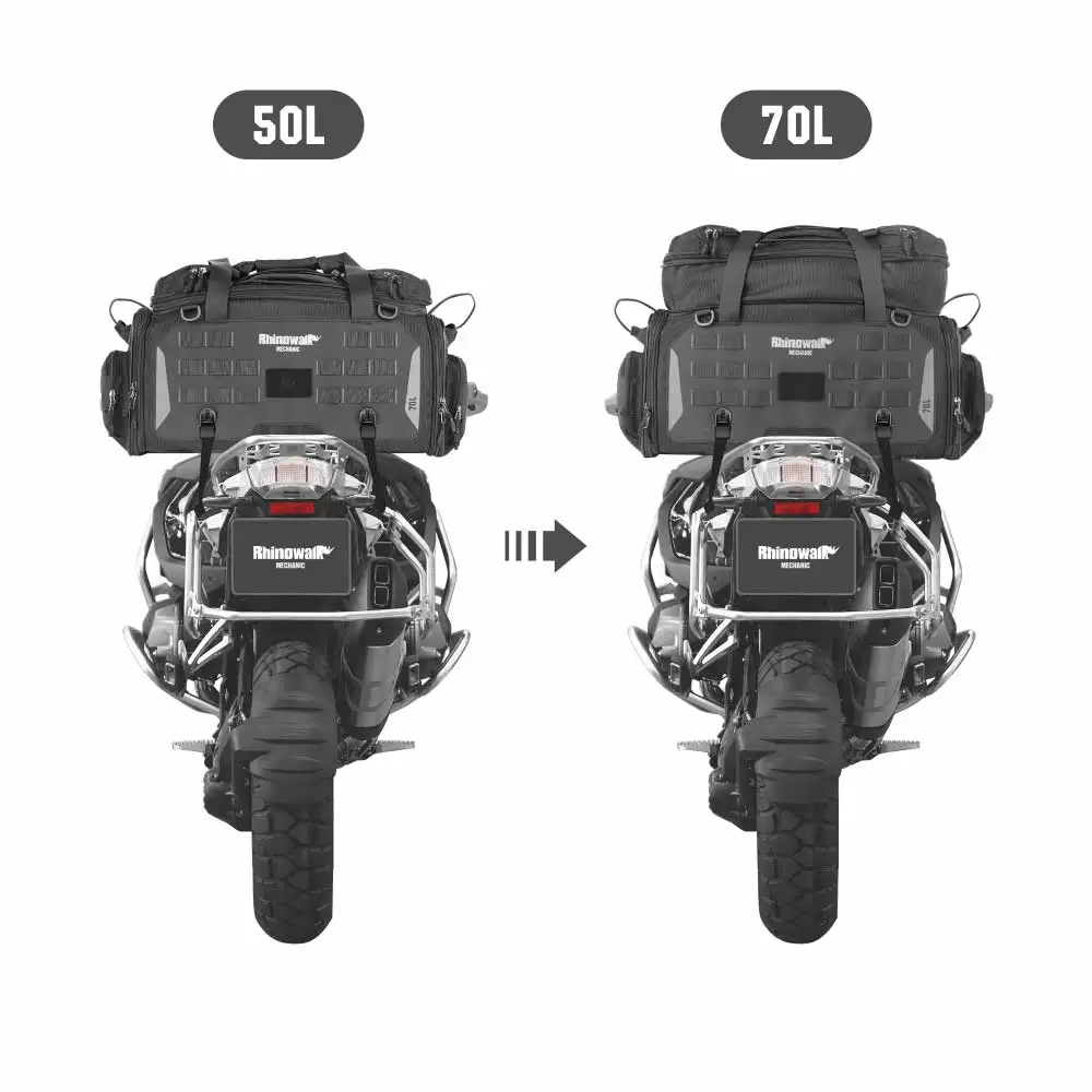 Rhinowalk Motorcycle professional riding motorcycle tail bag 50-70L, long distance motorcycle travel bag with waterproof cover