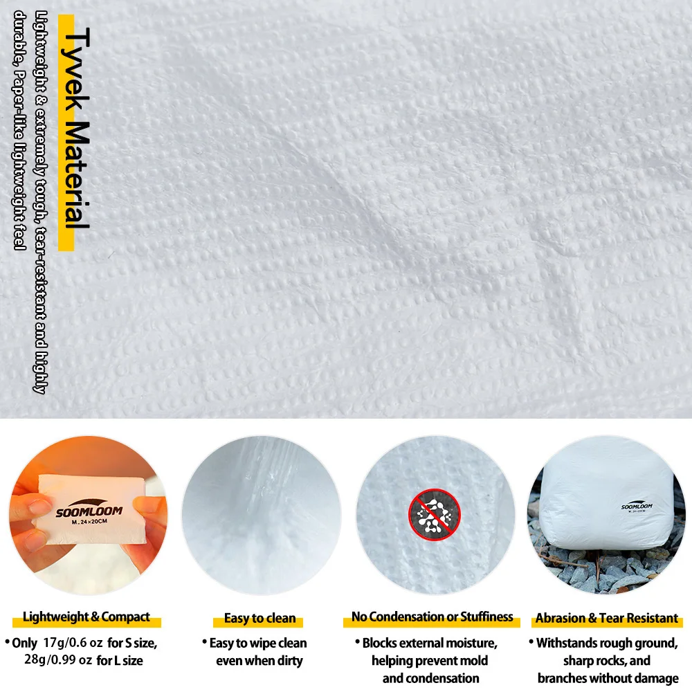 Soomloom Tyvek Storage Bag Set, Ultralight Tear-Resistant Organizer Bags for Hiking Camping Gear, Clothing Dust Sack 3