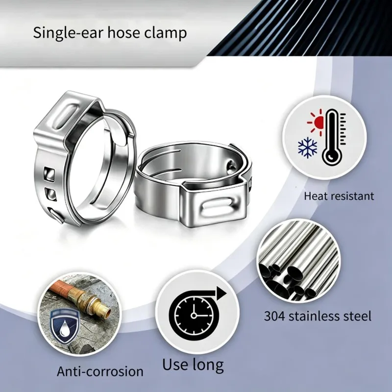 Automotive Fuel Line Clamps 100PCS Single Ear Hose Clamps Assortment Kit, Stainless Steel Clamps With Pliers In 10 Sizes