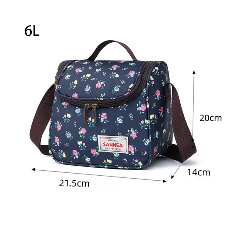 SANNE 6L Thermal Cooler Bag Floral Series Diagonal Portable Waterproof Insulated Lunch Bag Thermal Picnic Bag for Family