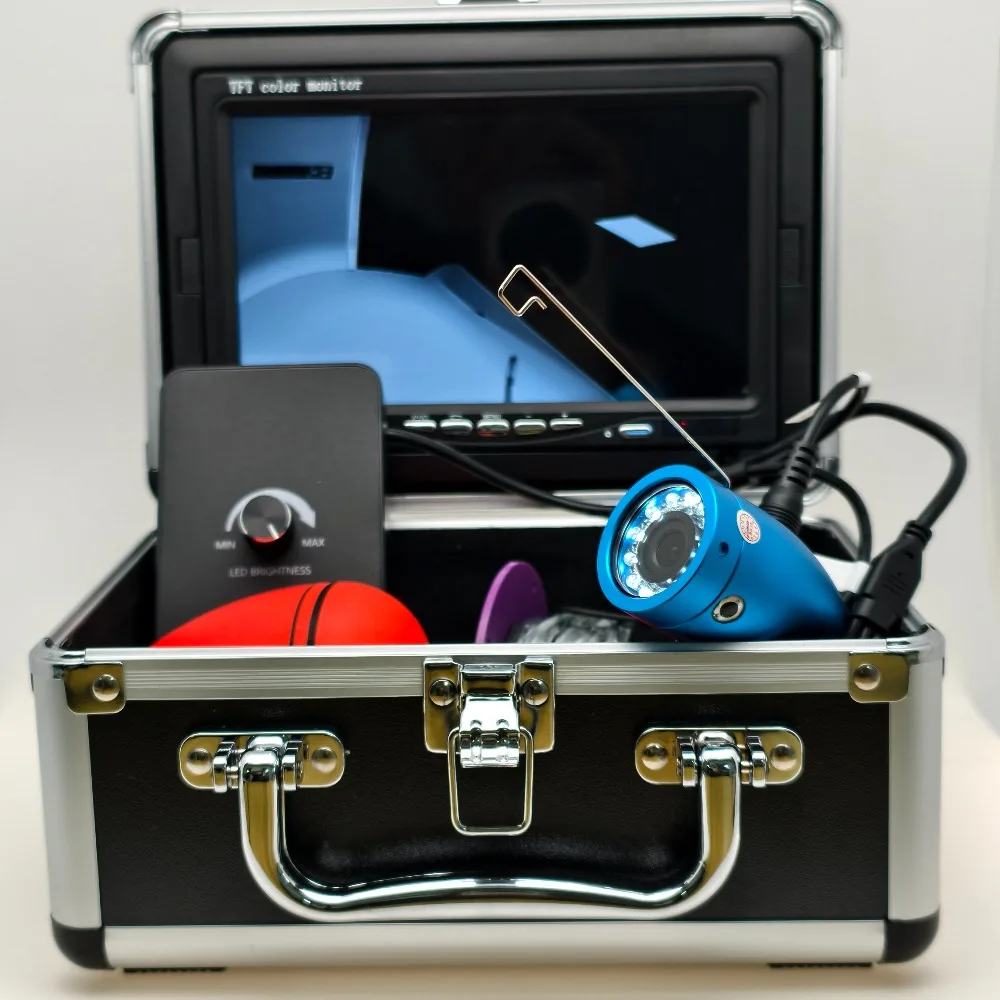 Fish Finder Underwater Fishing Camera 12pcs White LEDs 12 IR Lights 7 Inch Monitor DVR Optional  15/30m Cable Aluminum Box