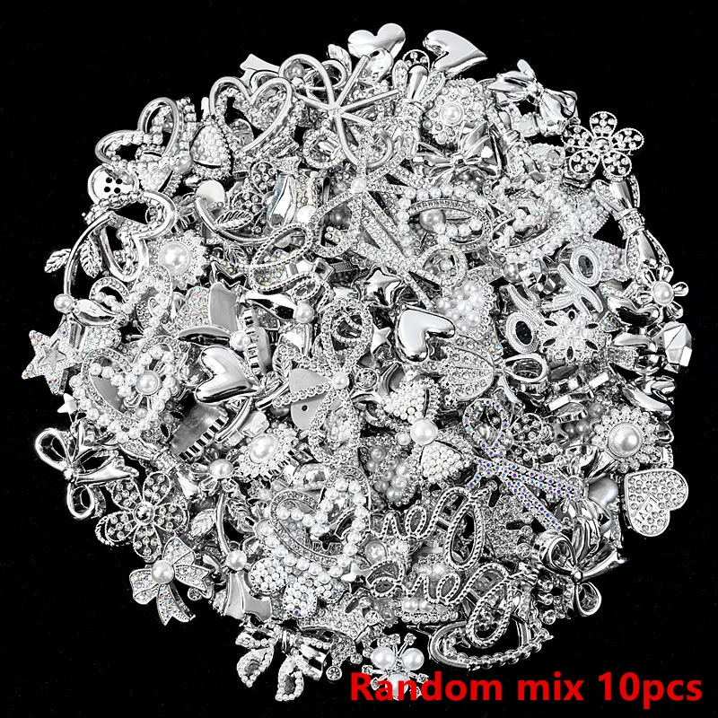 Random Silver Color Shiny Rhinestone Pearl Mix Plastic Charms