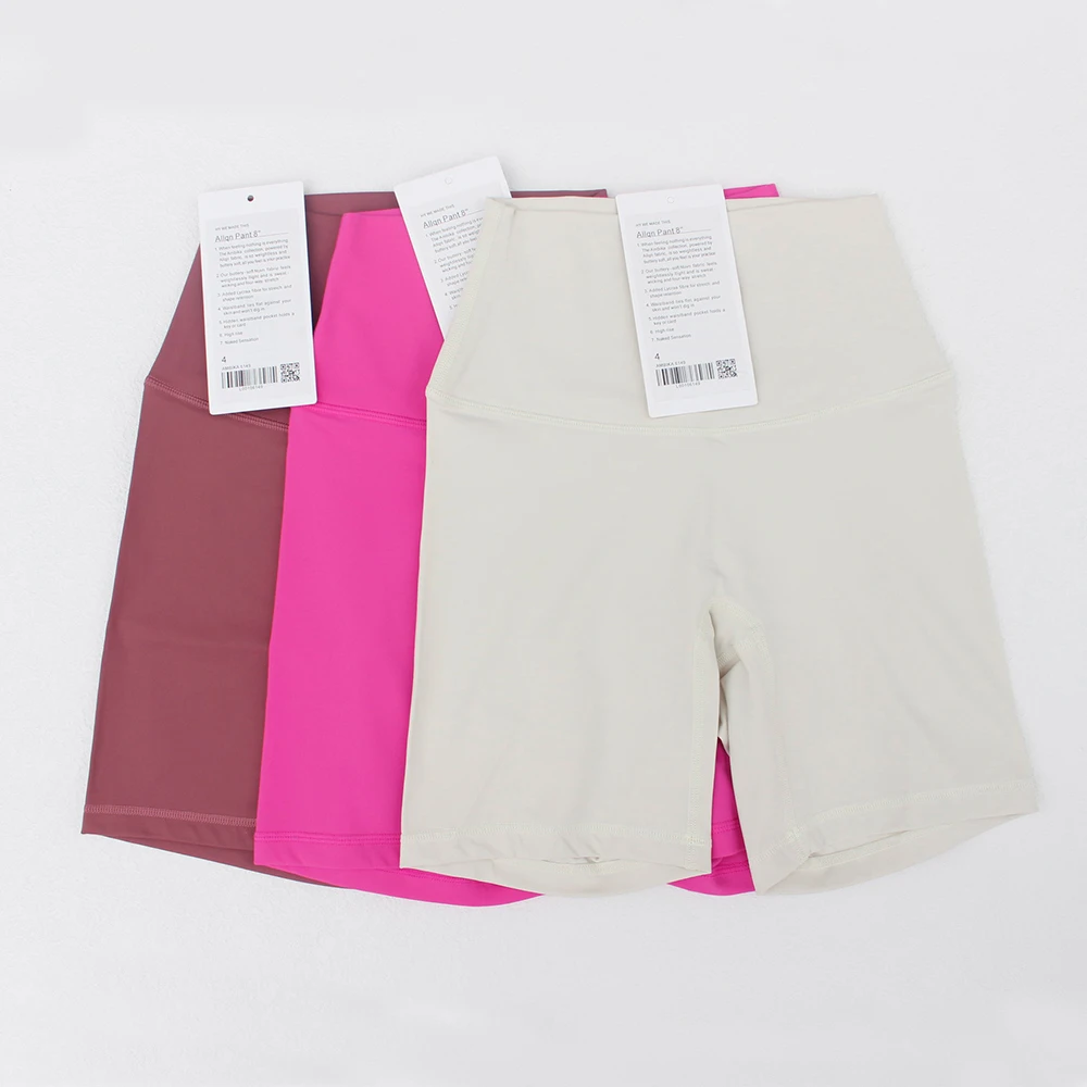 Con logo Ω pantalones cortos de yoga para gimnasio, pantalones cortos de 8 pulgadas para mujer, pantalones cortos para correr, pantalones cortos deportivos, mallas de nailon, pantalones deportivos de cintura alta