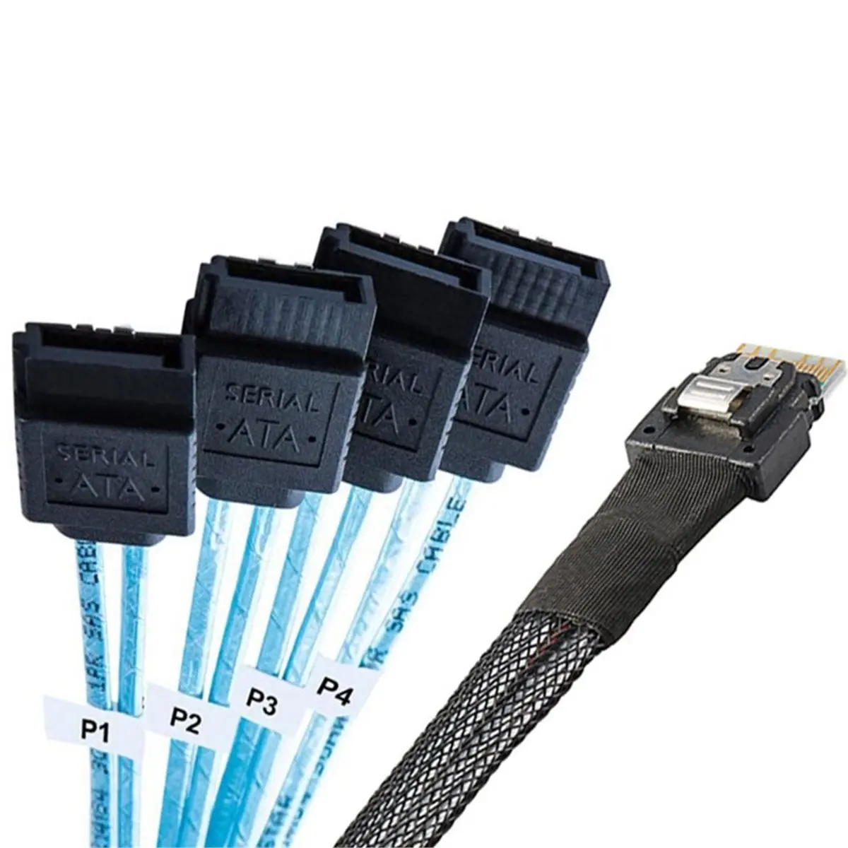 NEW FACTORY~Mini Slim Line SAS 4.0 SFF-8654 4i 38 Pin Host to 4 SATA 7 Pin Target Hard Disk Fanout Cable for Server Computer A