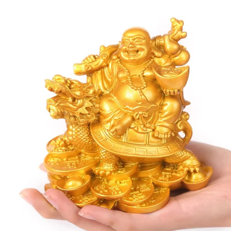 Statue de bouddha riant en résine, Sculpture d'art moderne, Statue de décoration de tortue Dragon Feng Shui pour maison chinoise