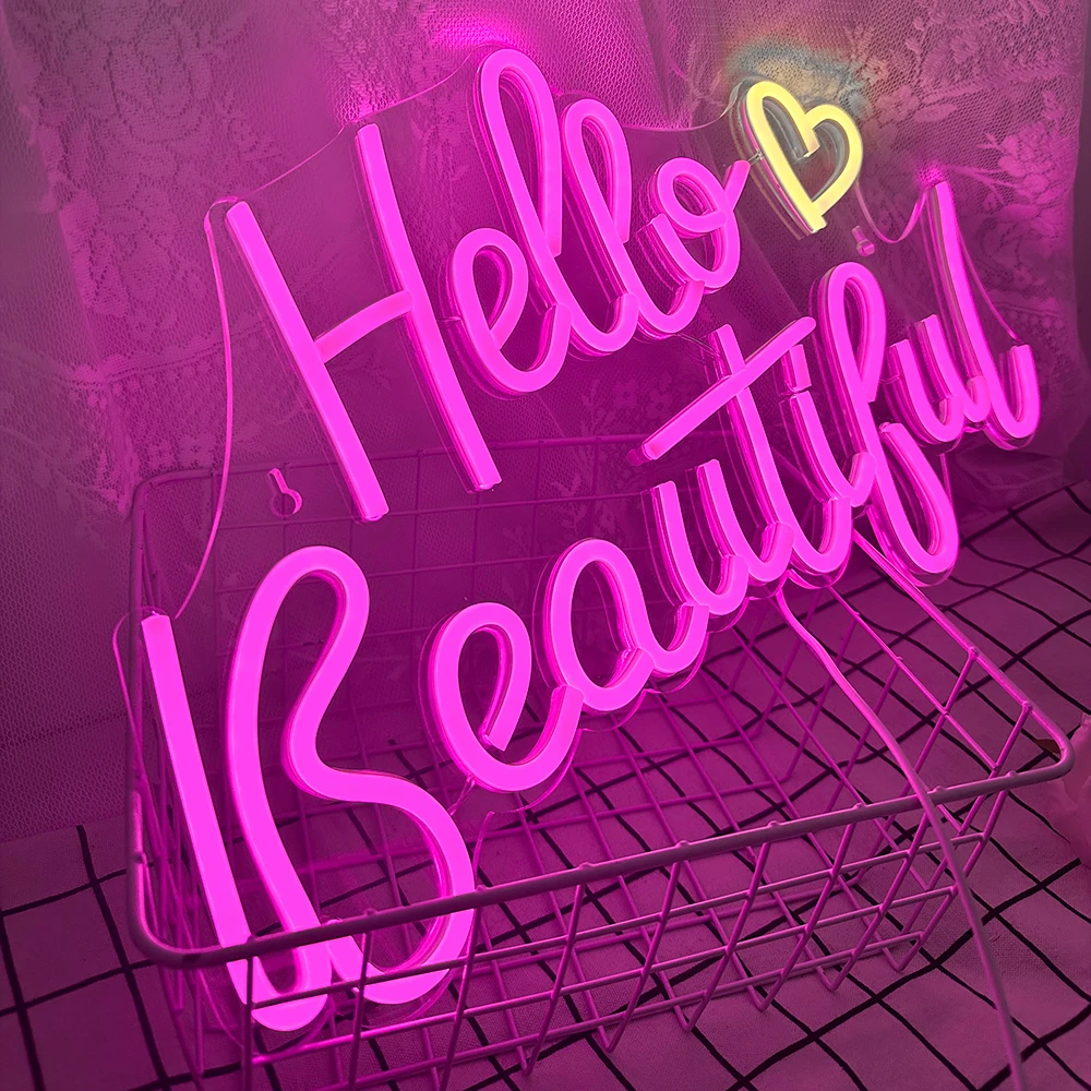 Hello Beautiul Neon Sign Warm White Led Neon Light for Wall Decor USB Powered Led Neon Signs For Wedding Birthday Party Decor