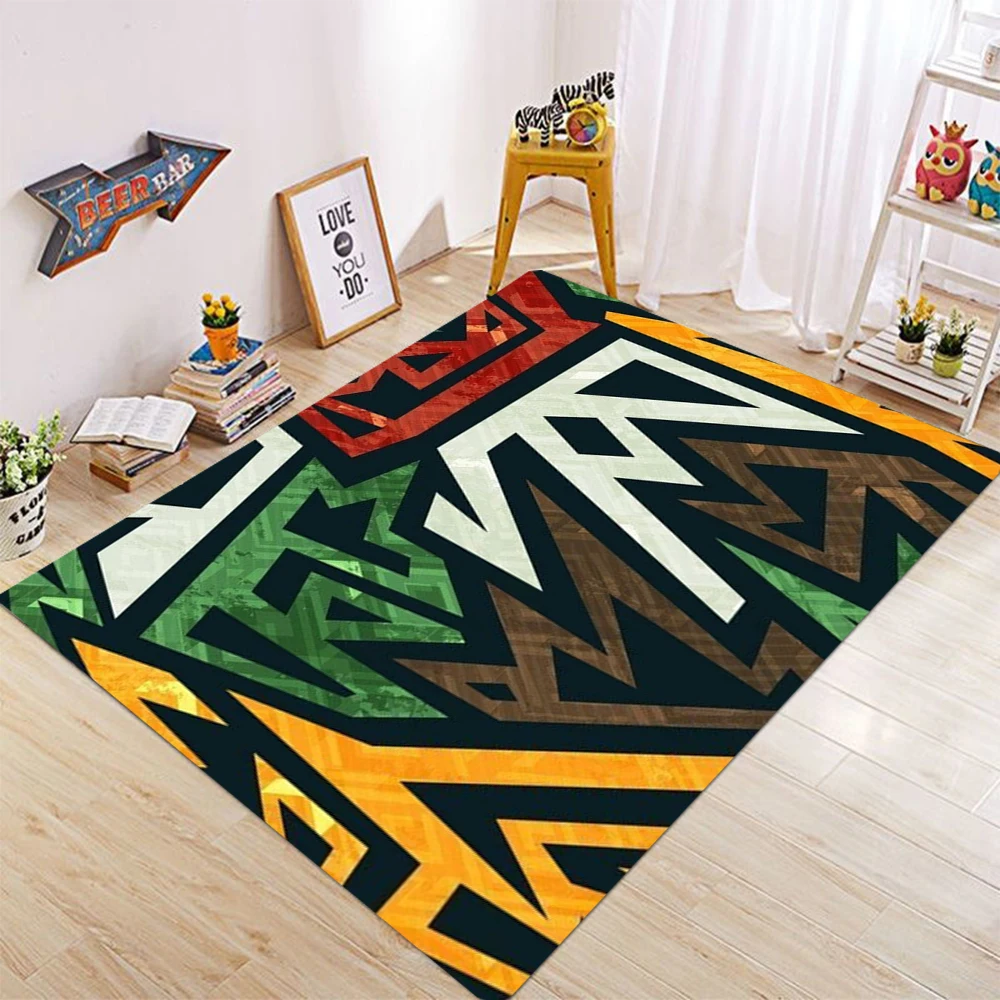Bold Geometric Tribal Triangle Area Rug for Living Room Bedroom Modern Retro Home Decor Floor Carpet Non Slip Washable Durable