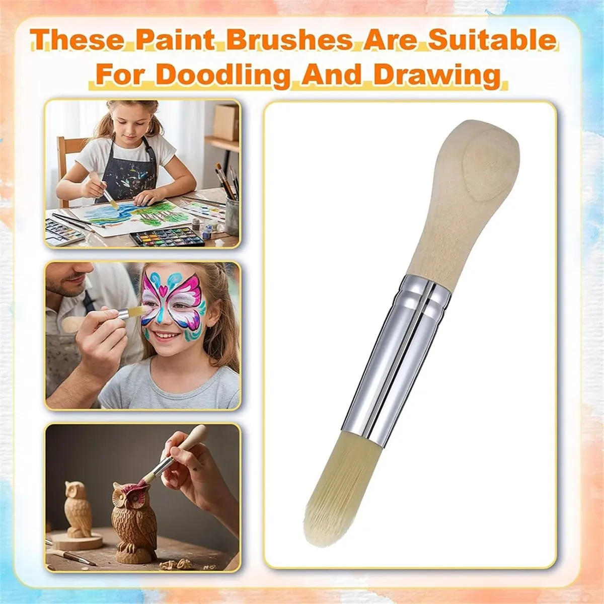 4Pcs Kids Paint Brushes Set for Acrylic, Watercolor, and Oil Painting - Ergonomic Handles
