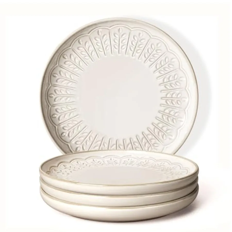 

Salad Plates Set Of 4 Embossed Ceramic Dinner Plates for Appetizer Dessert Kitchen Plates With Lipped Edges Microwave Oven Dish