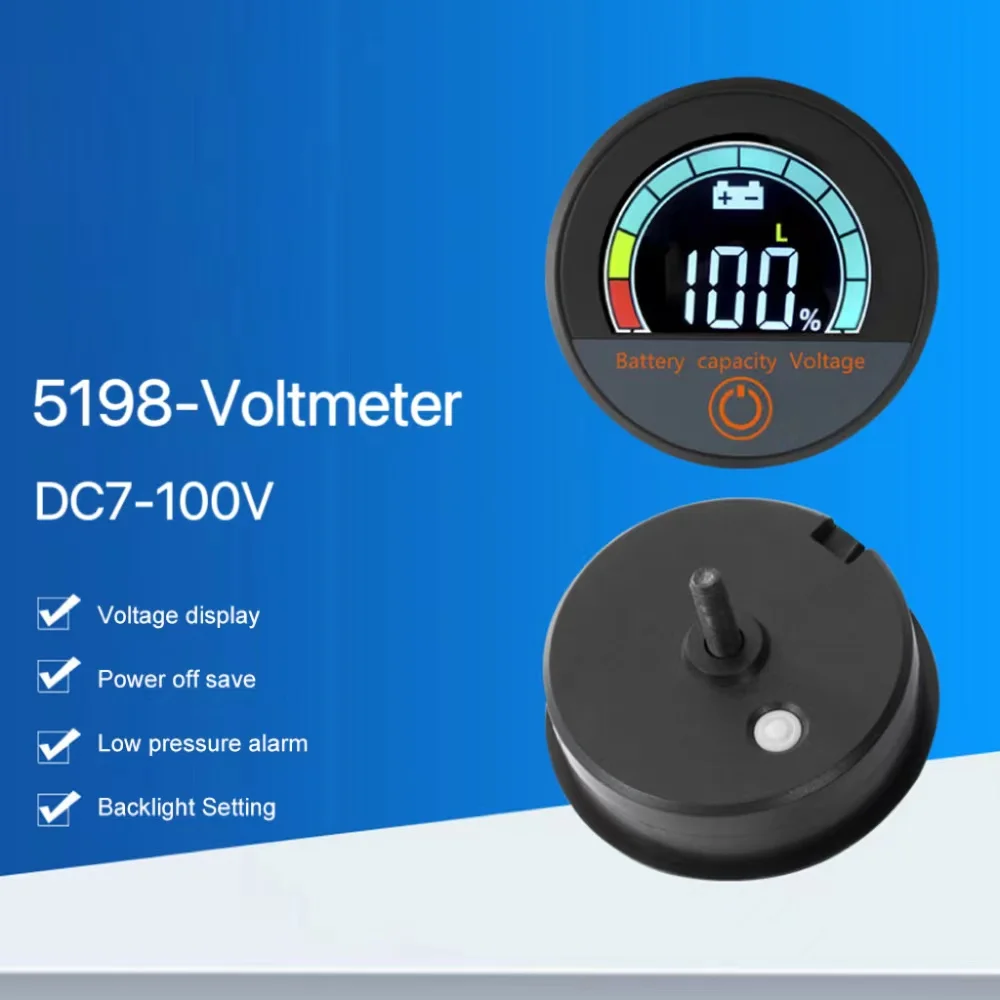 DC7-100V Digital Circular Voltmeter Waterproof Battery Capacity Monitor Car Voltage Meter Tester Battery Monitor Level Indicator