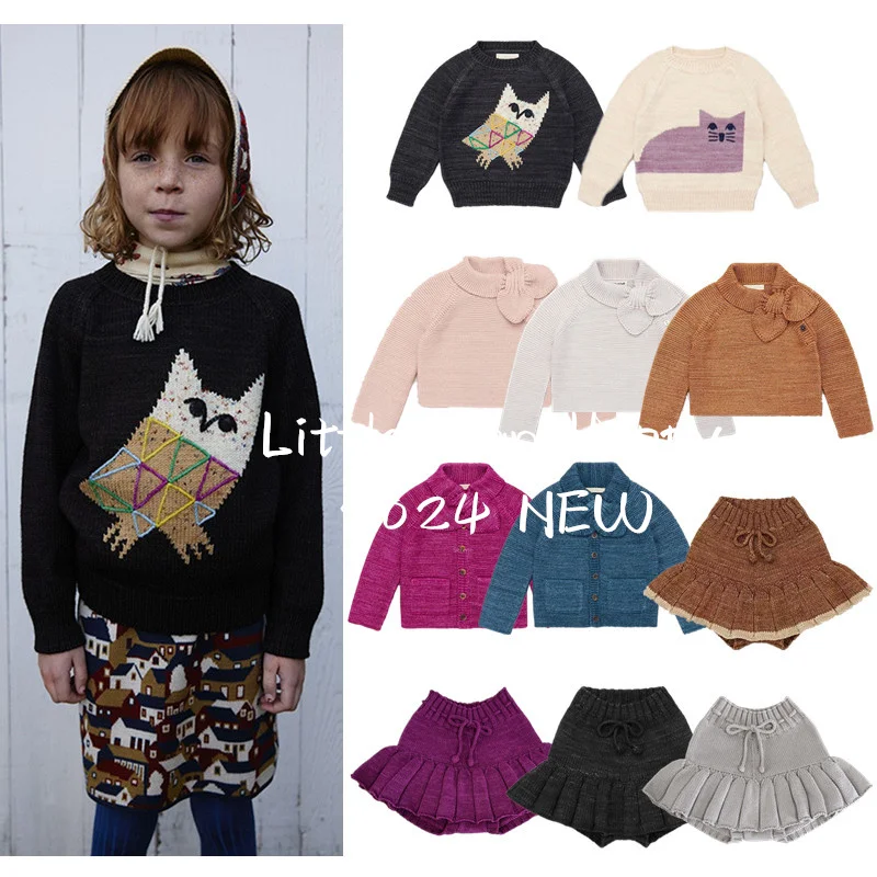 2024 Autumn/Winter new MP series cute cartoon pattern sweater for boys and girls knitted pleated skirt pants short skirt