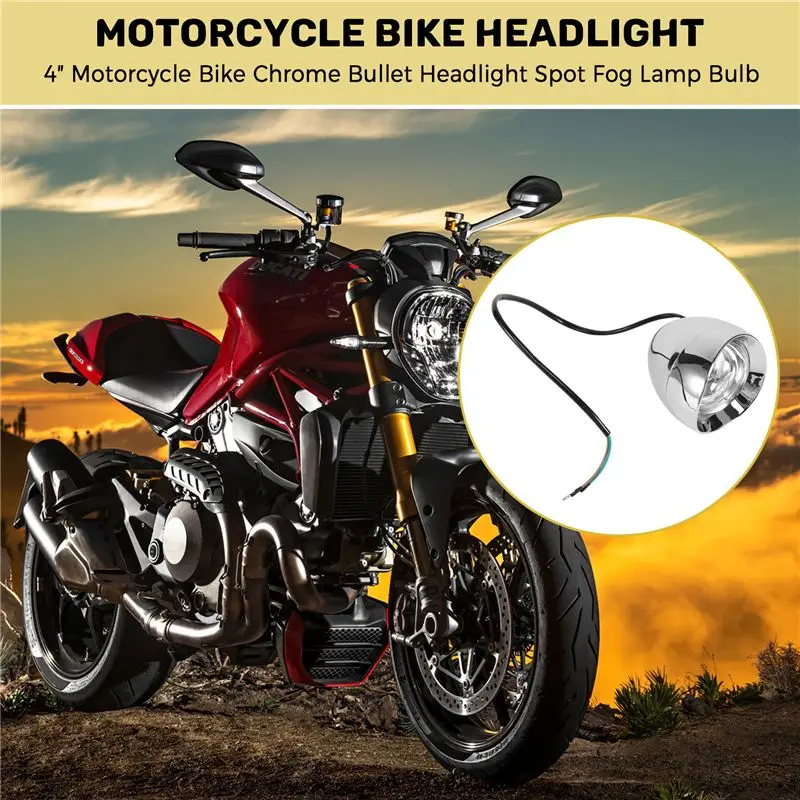 Compact 4″ Motorcycle Bike Chrome Bullet Headlight Spot Fog Lamp Bulb For Chopper