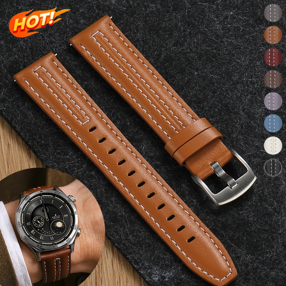 

Кожаный ремешок для Galaxy Watch 46 мм Gear S3, ремешки для часов Huawei Watch GT6, браслет 18 мм, 22 мм, деловые аксессуары на запястье