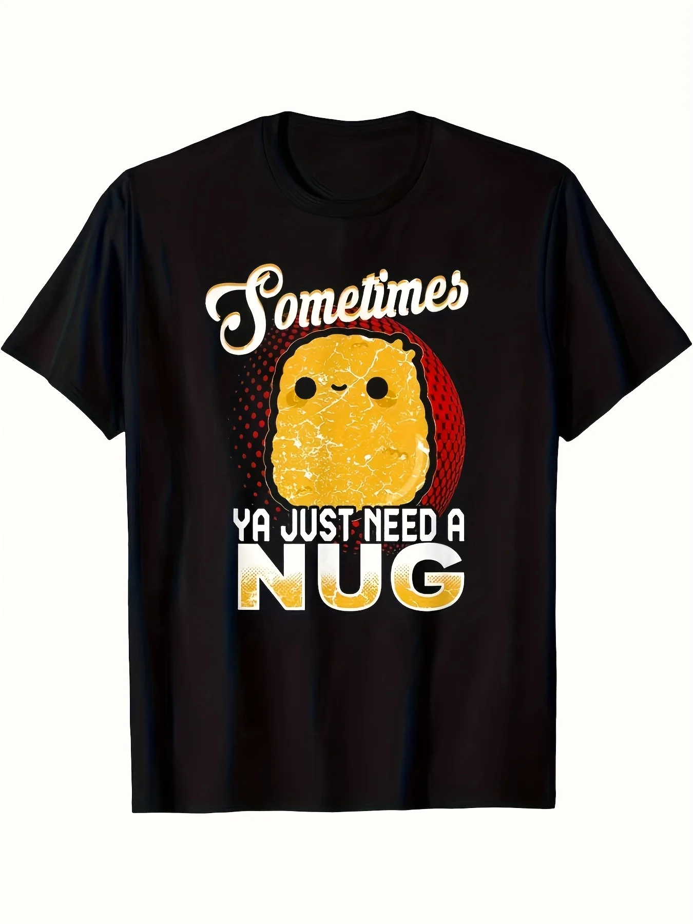 Men's Funny Chicken Nugget Graphic T-Shirt - Sometimes I Just Need a Nug , Black Casual Short Sleeve Tee with Cartoon Design, Regular Fit, , Everyday Apparel, Playful Print, Easy Care Top
