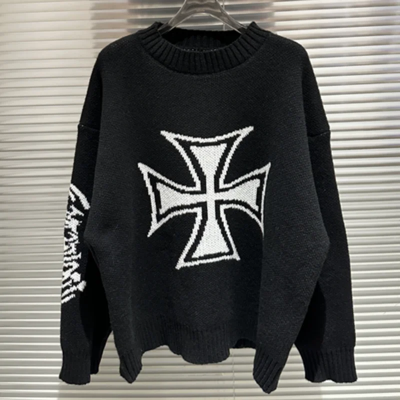 

Свитер Black Cross Project, повседневный модный мужской и женский теплый пуловер с круглым вырезом, вязаный свитер