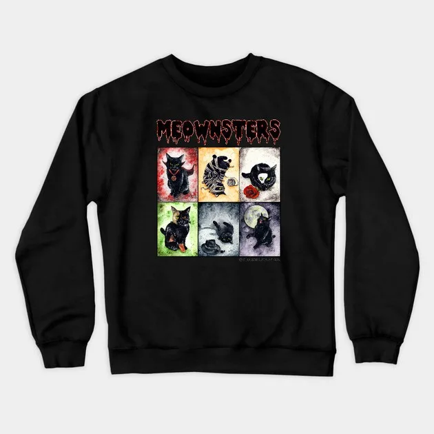 

Autumn and Winter Cat - Monster Themed Cotton Crew Neck Sweatshirt This Fun - Filled Design Showcases Various Black Cat