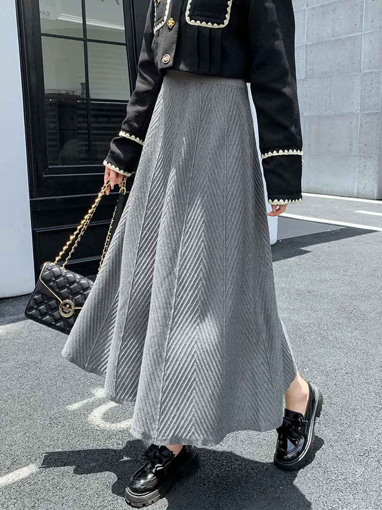 2024 Autumn Winter Long Sweater Skirts Textured A-Line Knit Skirts Women Korean Fashion High Waist Skirt Casual Elegant Outfits