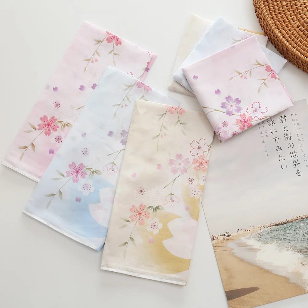 12Pcs 43cm Women's Vintage Soft Cotton Handkerchief Summer Thin Absorbent Sweat Wipe Printed Cotton Pocket Hanky