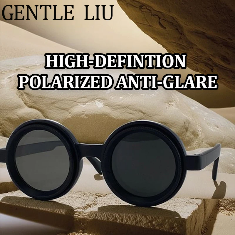 Óculos de sol com armação pequena polarizada Steampunk, óculos de sol com armação redonda ajustável ND9, óculos de proteção ao ar livre, óculos de pesca