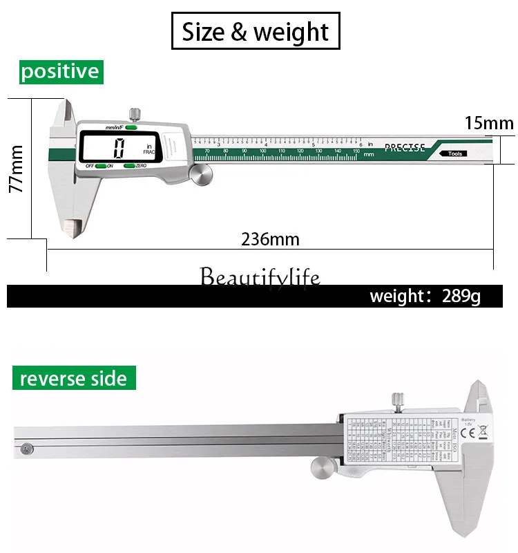 

jj4 Foreign trade ET50 green large screen stainless steel vernier caliper with score and digital display