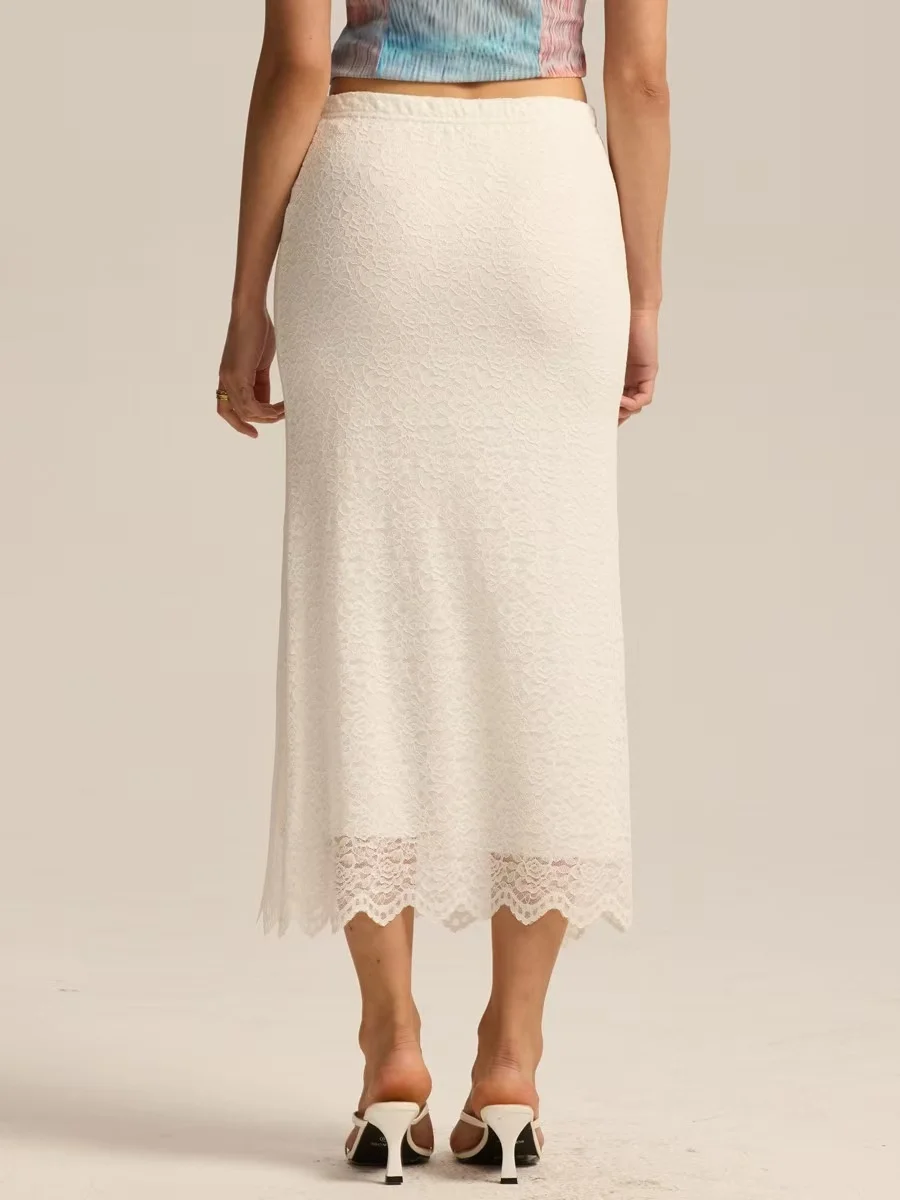 Sexy Kant Splice Hoge Taille f-lengte Rok Pendelen Sle Mid-lengte Pure Kleur Afslanken Fi-staart Rok voor Vrouwen