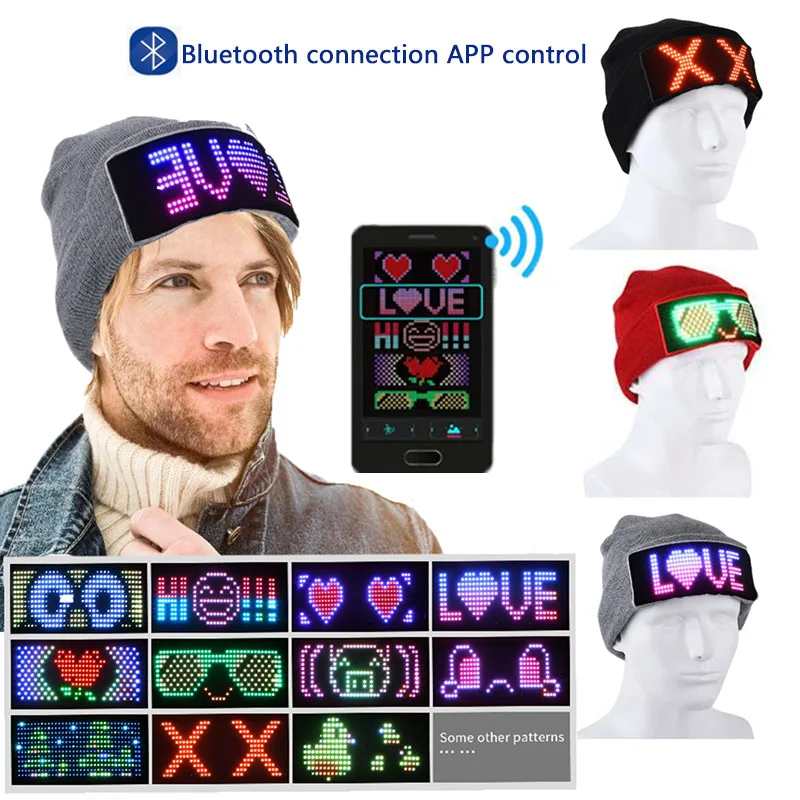 Bluetooth Led Beanie Hat App Control Led Party Warm Knitted Hat Customized Languages USB Charge Flashing  Luminous Eyewear