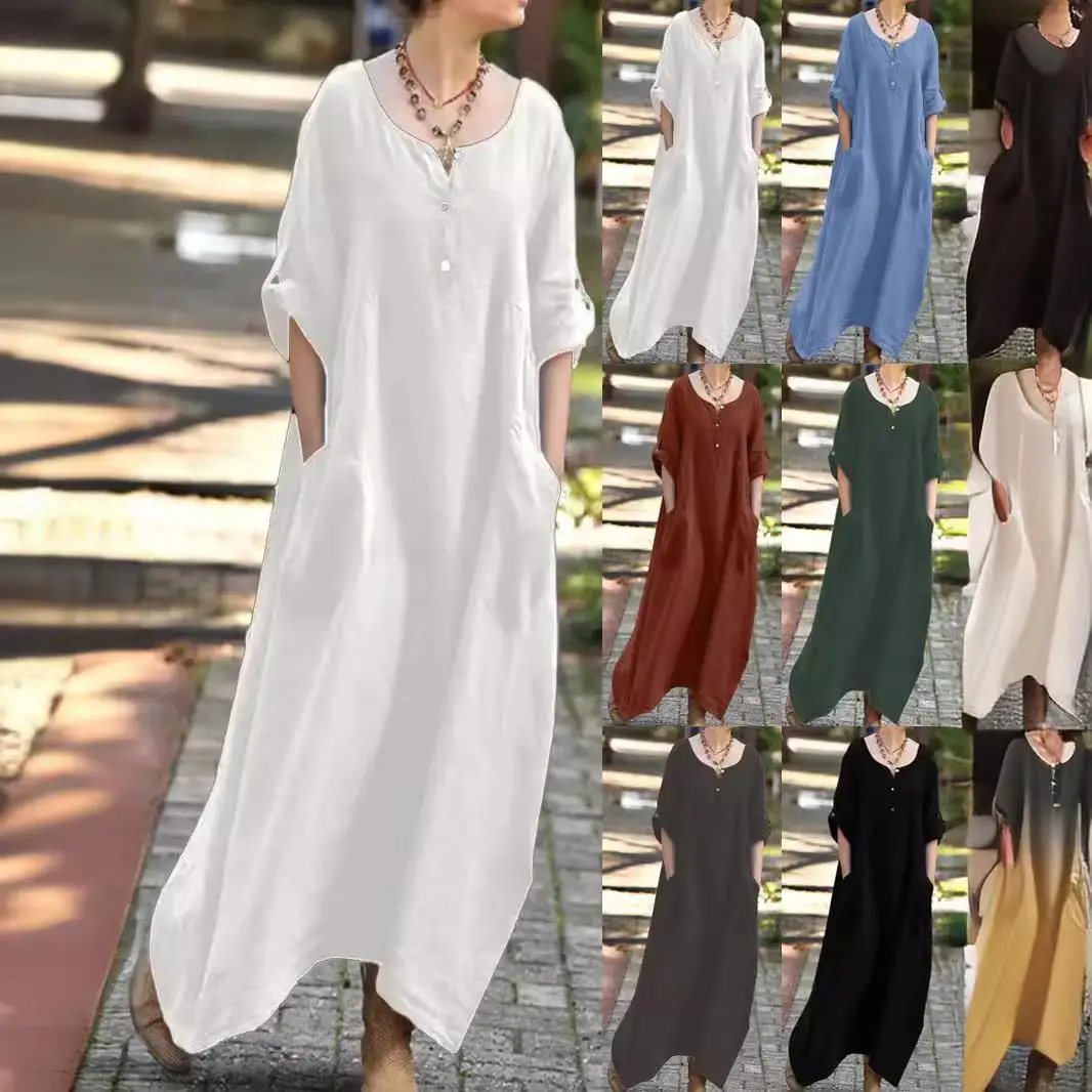 

Повседневная женская юбка трапециевидной формы с хлопковой подкладкой Long Sve V-Ne Dr with ket Par Dr со свободной талией Fre Sle Ci Walk