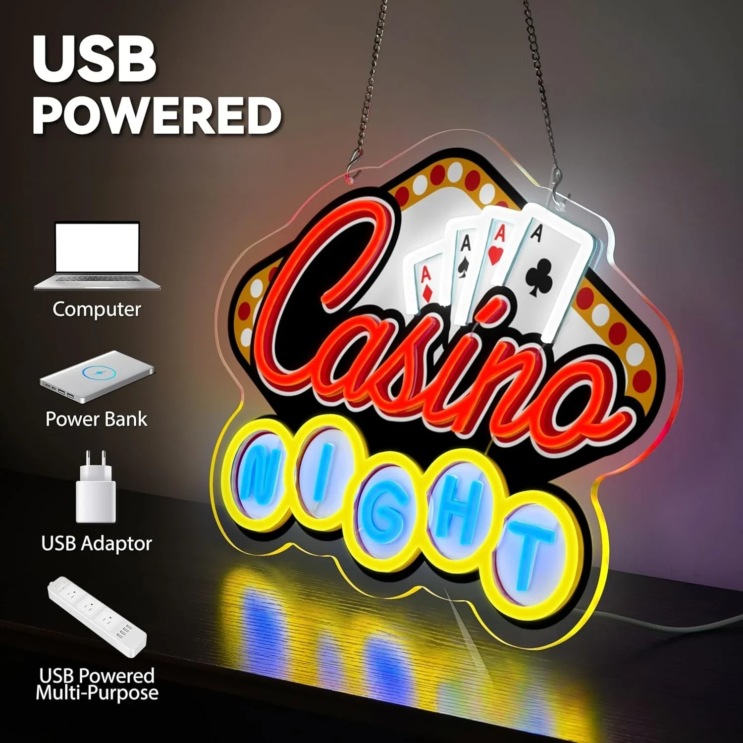 Letrero de neón de Casino, letrero de luz de neón LED regulable USB, decoración artística de pared para sala de jugadores, dormitorio, sala de estar, Bar, fiesta, regalos de cumpleaños