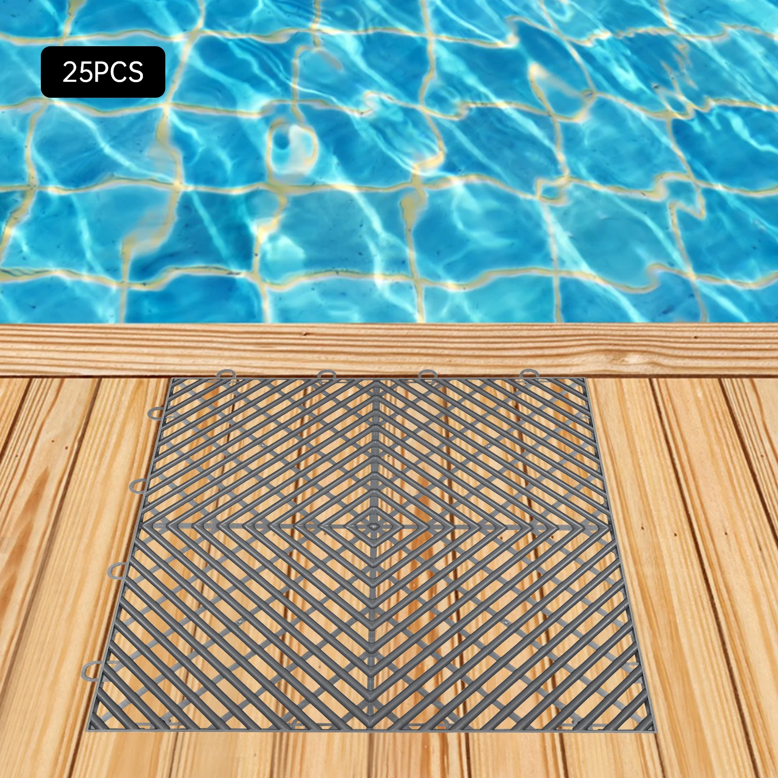 25PCS กระเบื้องกราไฟท์ Interlocking,12x12x0.5 นิ้วกระเบื้องระบายน้ํา, พื้นดาดฟ้าสําหรับสระว่ายน้ําห้องน้ําดาดฟ้าลานโรงรถ