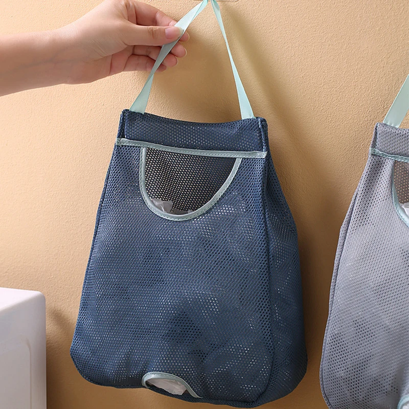 Garbage Bag Storage Box For Plastic Bag Wall Hanging Pocket Washable Mesh Storage Bags Plastic Bag Holder Dispenser Kitchen