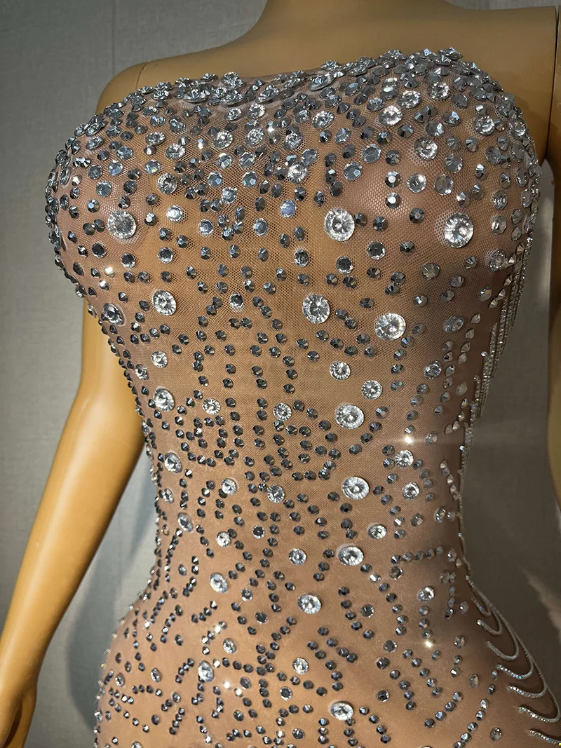 Temperament Sleeveless Long Performance Dress - Chest Wrapping Super Flash Full Diamond Sexy Hip-Wrapping, Slim Back Prom Dress