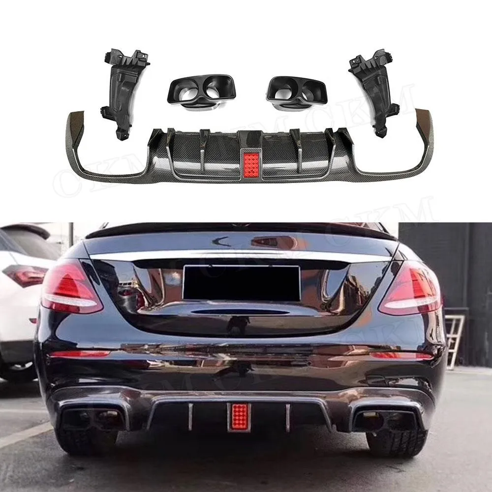 Dry Carbon Rear Bumper Lip Diffuser With Exhaust Muffler for Benz E Class W213 E200 E300 E63 AMG Sport Sedan 2017-2020 Trims