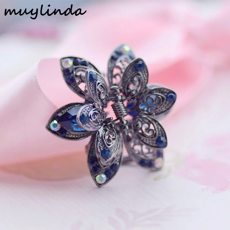 Mix Design Retro Rhinestone Filigree Flower Hair Claw Hair Clip Women Crystal Flower Hair Claw Clamp Metal Hair Accessories