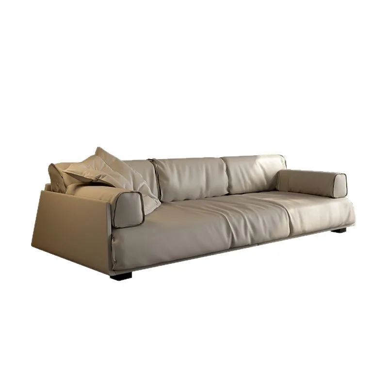 Light luxury leather sofa straight row three people first layer cowhide simple living room sofa