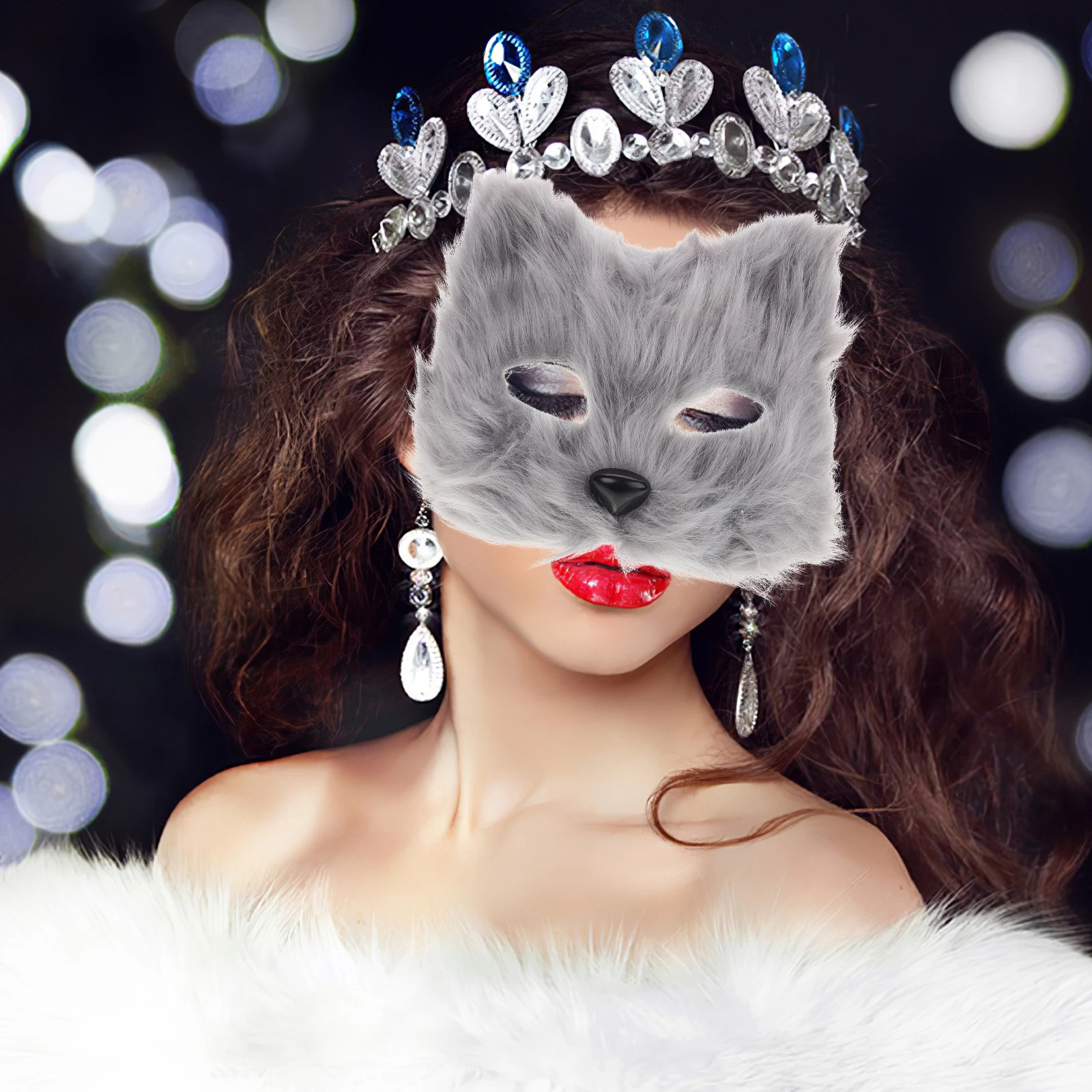 

Halloween Animal Half Face Fox Wolf Mask Tail Paw Gloves Costume Party Cosplay Accessory Wolf Costume Accessories