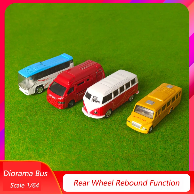 

Scale 1/64 Miniature Simulation Colorful Bus Model Kit Micro Alloy School Bus Fire Rescue Vehicle Diorama Decoration Accessories