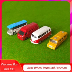 Scale 1/64 Miniature Simulation Colorful Bus Model Kit Micro Alloy School Bus Fire Rescue Vehicle Diorama Decoration Accessories