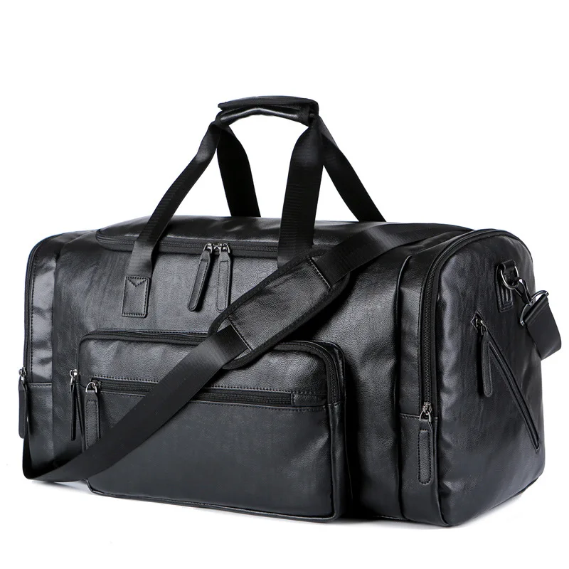 

Men's Large Capacity Travel Tote PU Leather Waterproof Sports Bags Business Trip Holiday Handbag Man Carry ON Luggage Pack Bags
