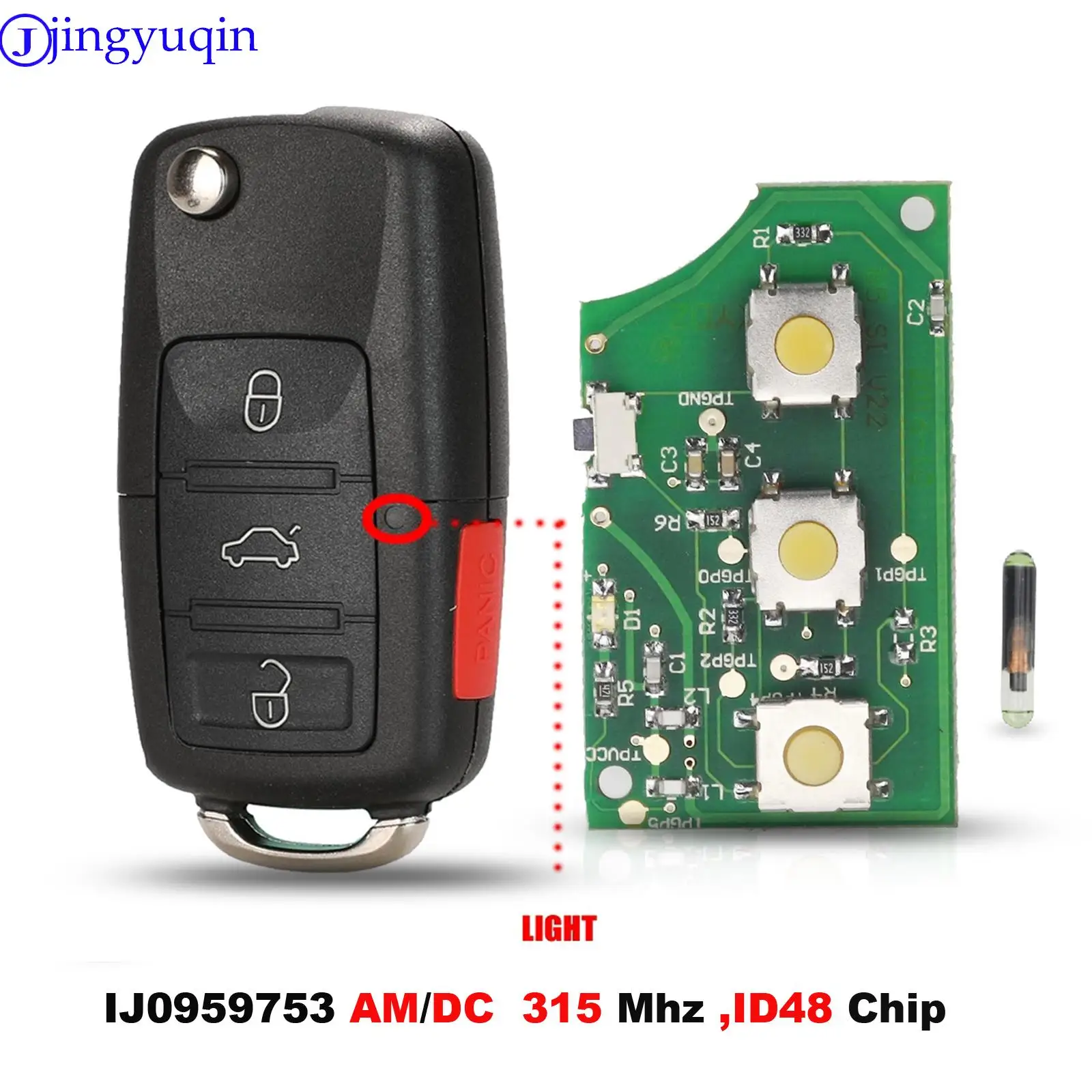 jingyuqin ASK HL01J0959753AM 753DC 315Mhz ID48 4B Flip Remote Key Shell For VOLKSWAGEN VW Touareg Switchblade Case Fob