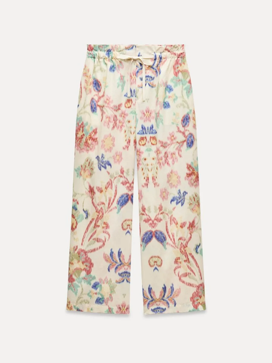 

New Summer Women's Printed Top with Paper Bag Long Pants Faionable Ensemble for Ladies Spring 2024 Collection