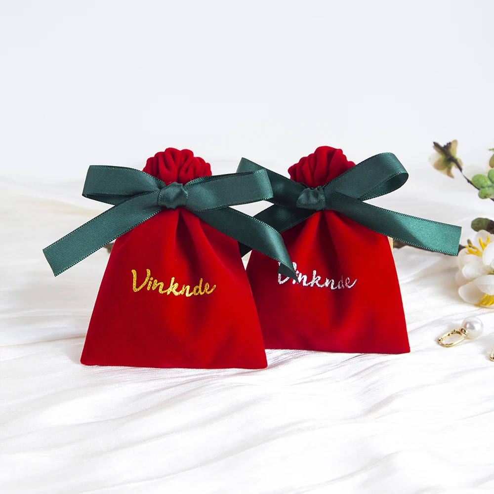 

50pcs Personalization Logo Velvet Jewelry Pouch Earrings Rings Makeup Packaging Bag Ribbon Drawstring Gift Organizer Sack Bulk
