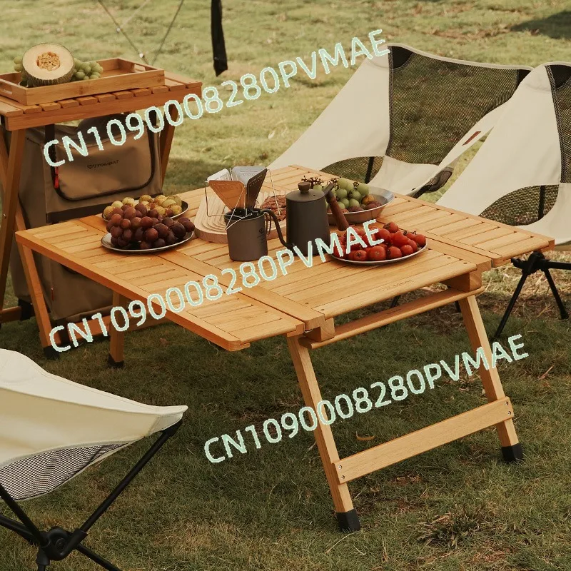 Light Luxury Solid Wood Folding Table Large Capacity Portable Storage Outdoor Camping Self-Driving Table